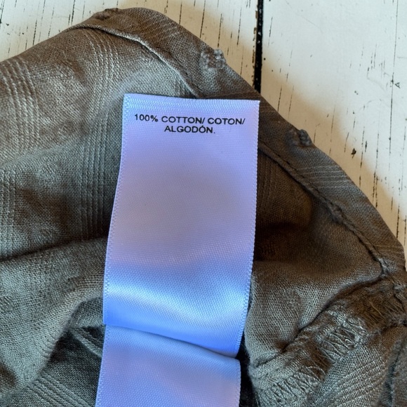 Lucky Brand Olive Green Textured Blouse Size SP Pintuck Button Front Cotton Boho - Picture 8 of 13